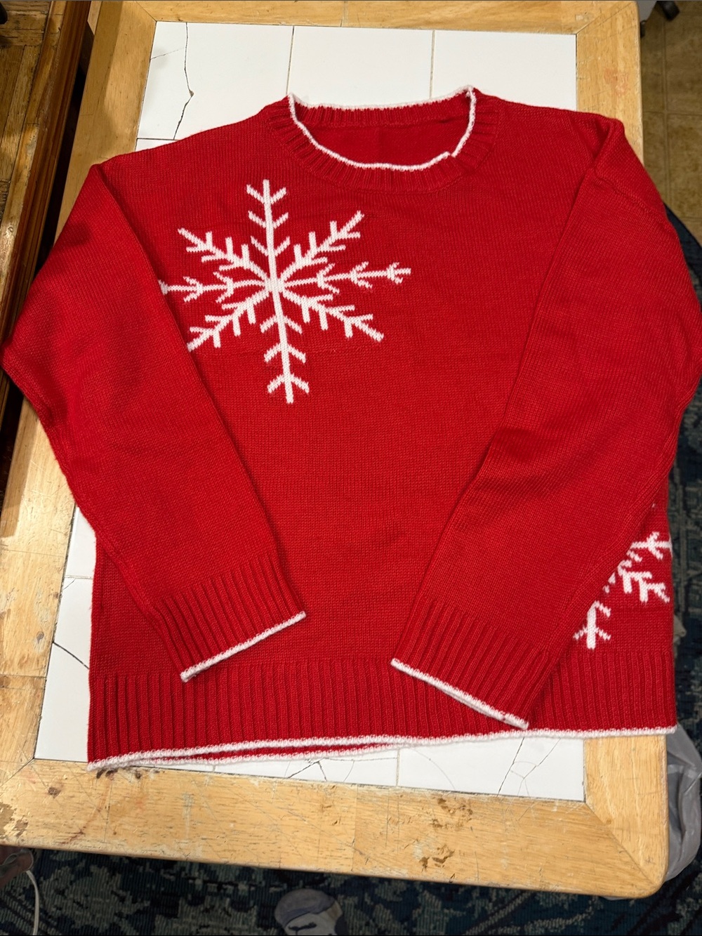 Festive Red Snowflake Knit Sweater